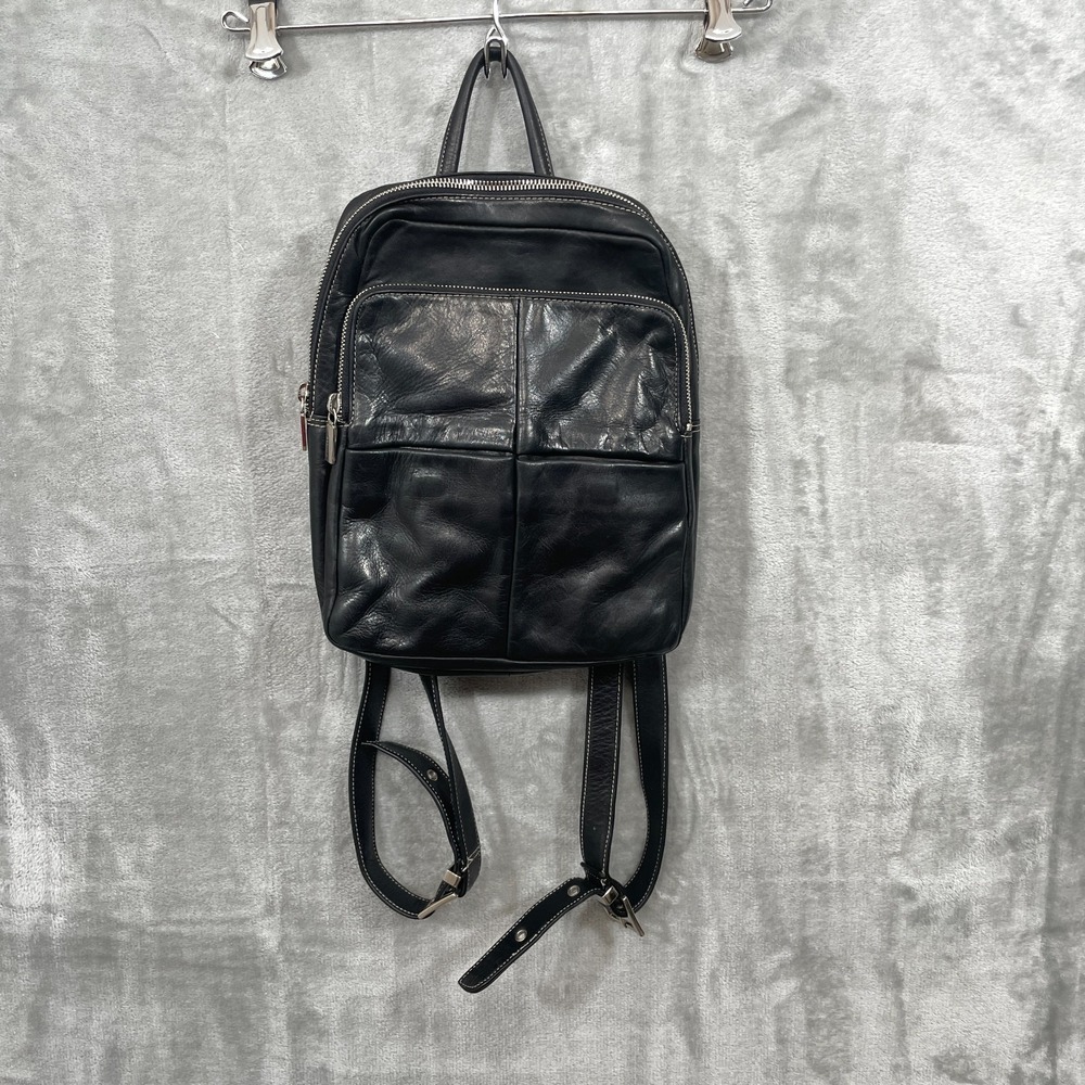 Vintage Perlina Mini Black Leather Purse Backpack 10" x 8"x 3" Multiple Pockets